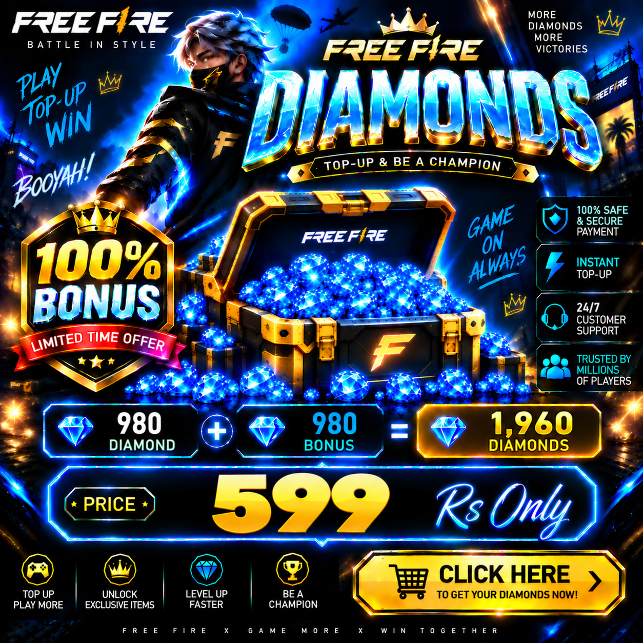 Free Fire 1,960 Diamonds